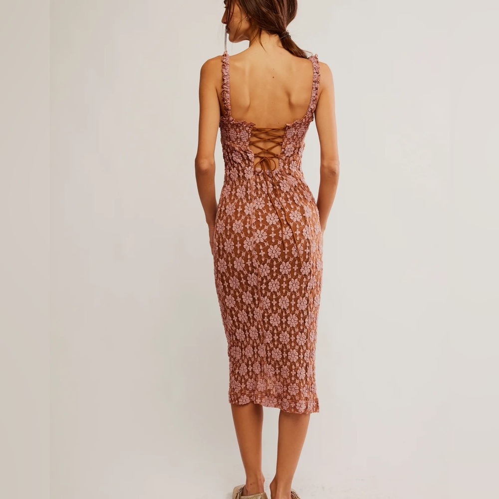 Free People Brown and Pink Floral Midi Dress - Picture 15 of 17